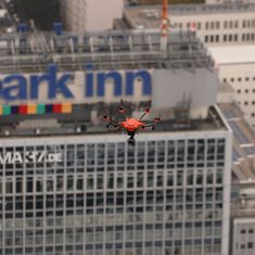 Deutsche Funkturm and Droniq testing usage of drones on Alexanderplatz Berlin