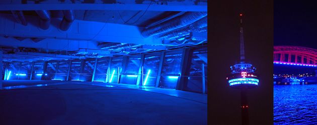 Colonius leuchtet in Blau als Highlight für Besucher der Gamescom